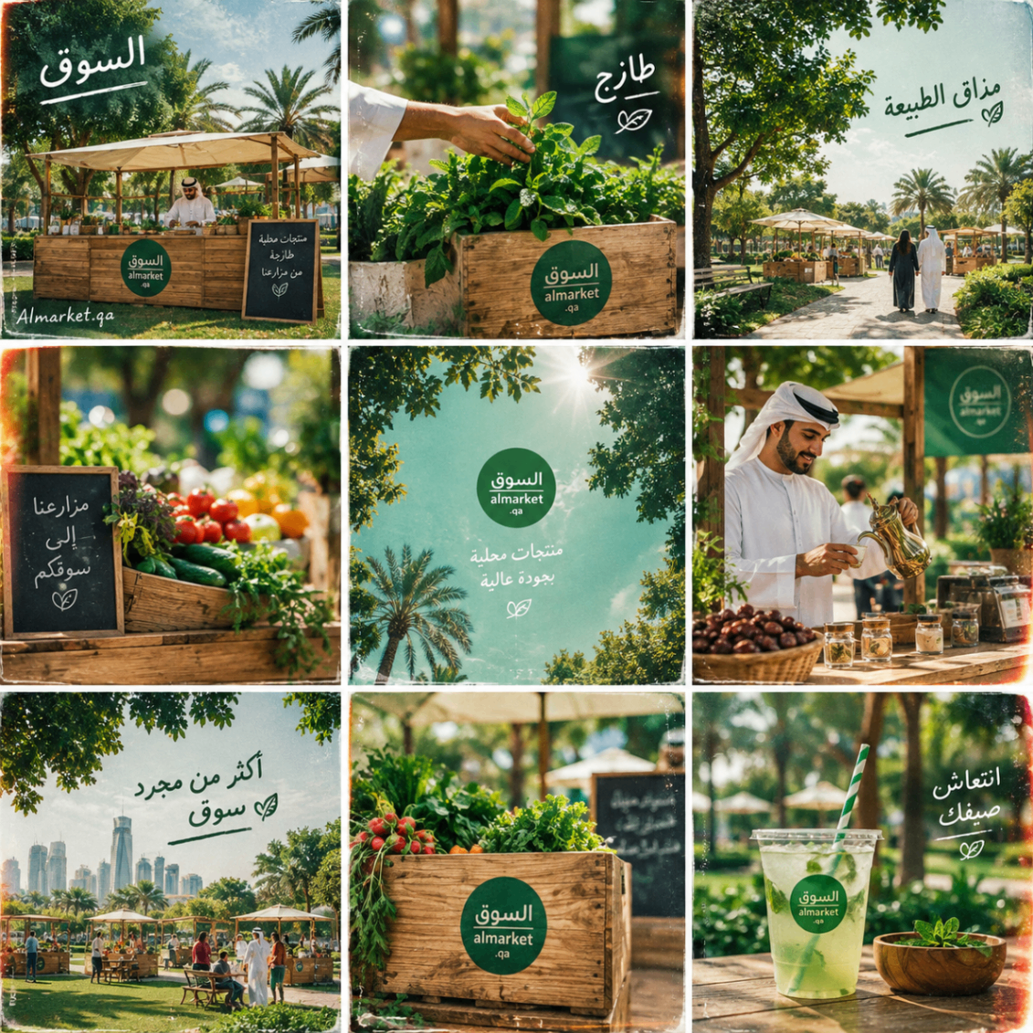 Almarket park market, produce, and community scenes